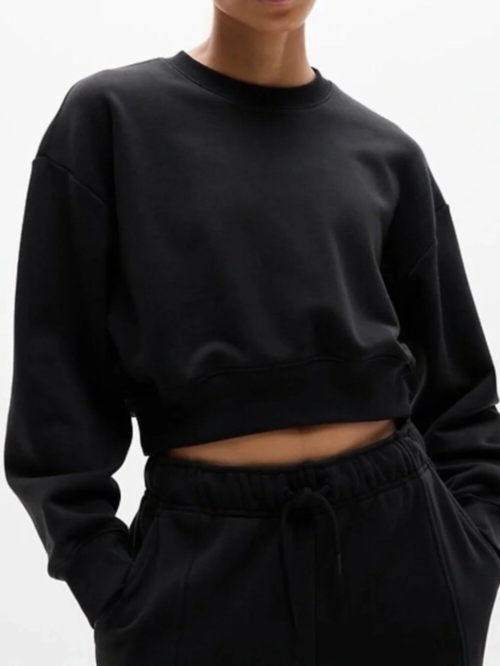 NWT Athleta Heavyweight Terry Ultra Crop Crew Sweatshirt in Black